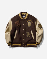 A Bathing Ape Line Camo Multi Logo Wool Varsity Jacket M Brown Coats and Jackets Jackets 1L30141302 BROWN