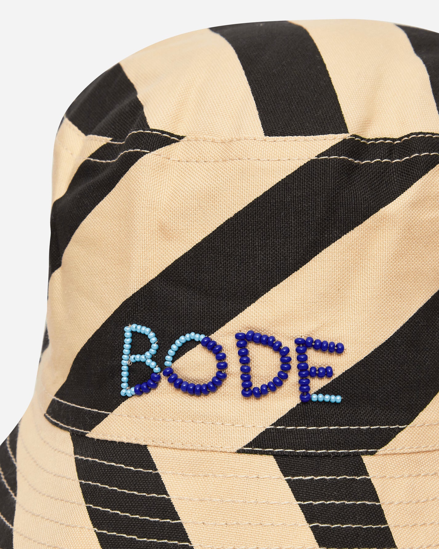 Bode Domino Stripe Bucket Hat Ecru/Black Hats Bucket MRS24AC033 1