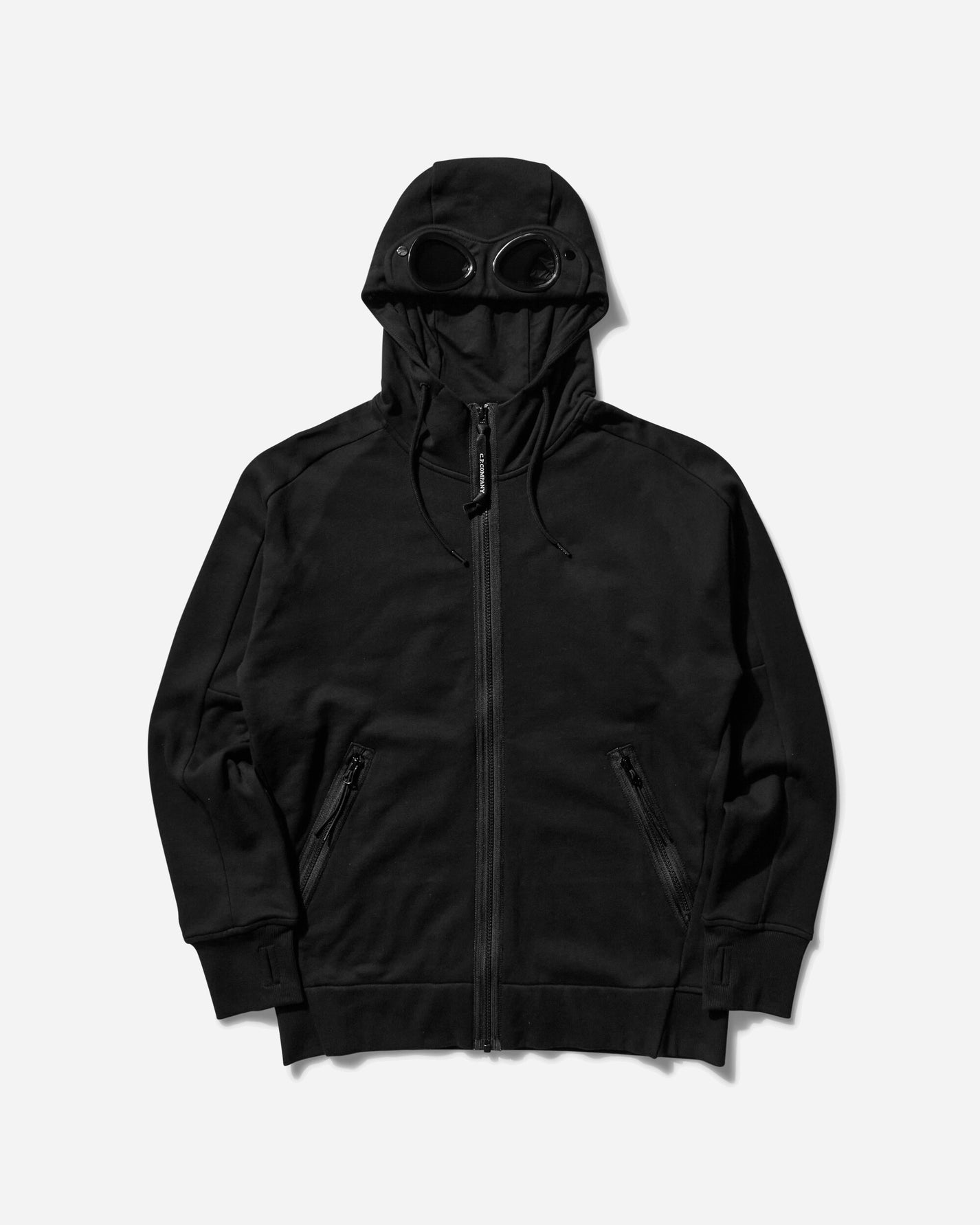 C.P. Company Diagonal Raised Fleece Goggle Zipped Hooded Sweatshirt Black Sweatshirts Hoodies 18CMSS028A-005086W 999