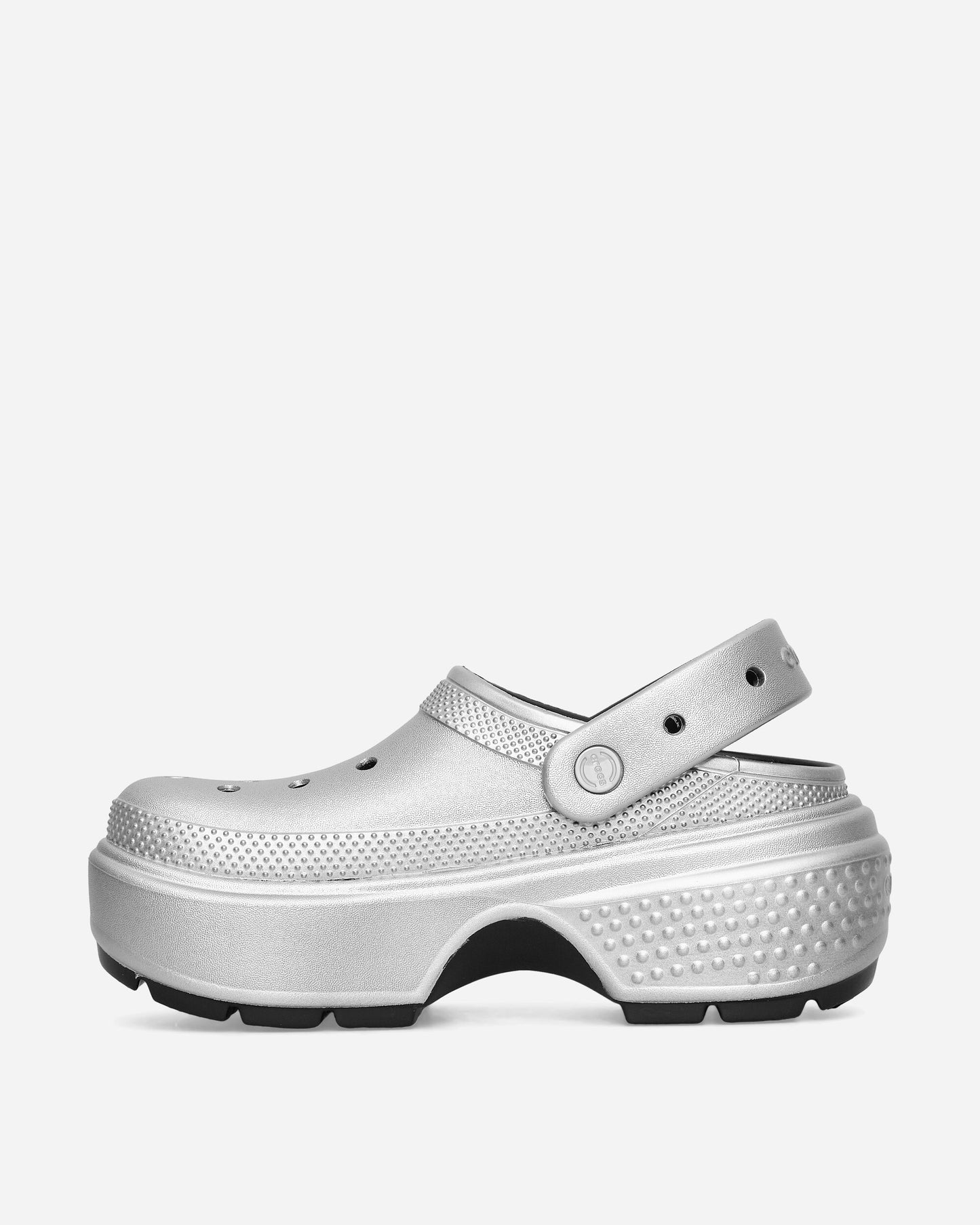 Crocs Wmns Stomp Metallic Clog Silver Sandals and Slides Sandals and Mules CR.210362 SIL