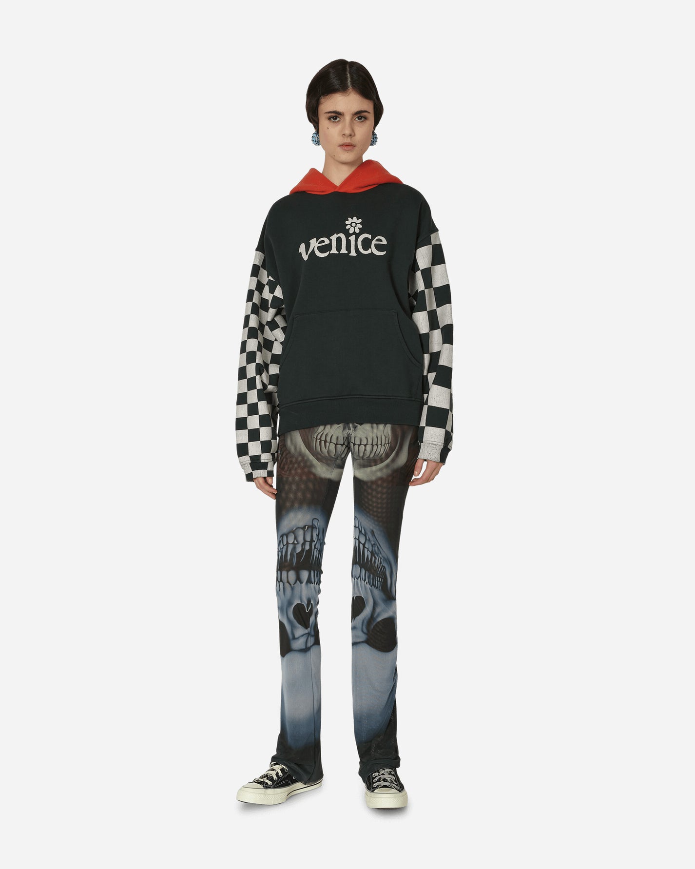 ERL Venice Checker Sleeve Hoodie Knit Black Checker Sweatshirts Hoodies ERL08T021 1