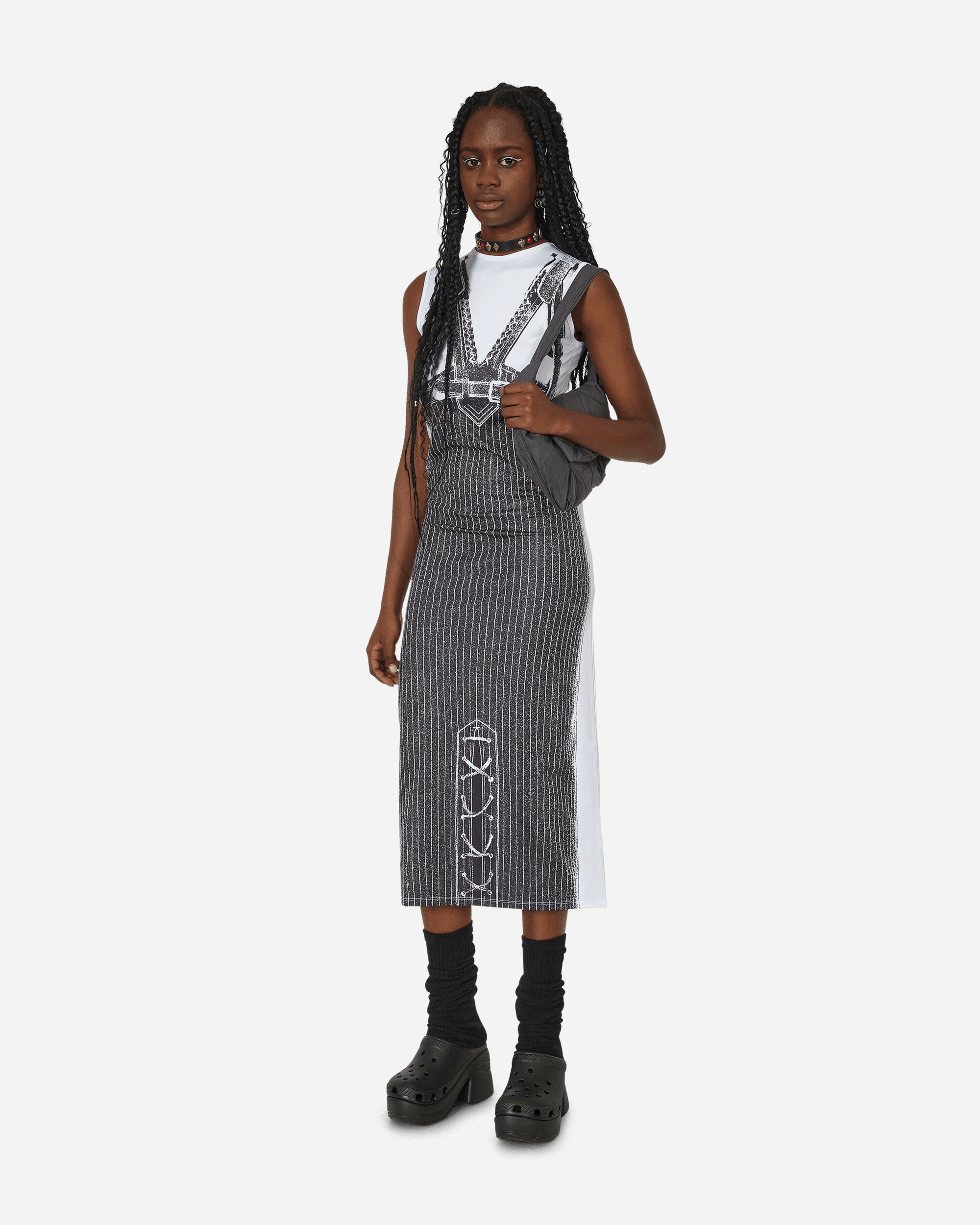 Jean Paul Gaultier Wmns Jersey Sleeveless Long Dress Printed Madonna Trompe L'Oeil White/Black Dresses Dress Mid F-RO174-J547 0100