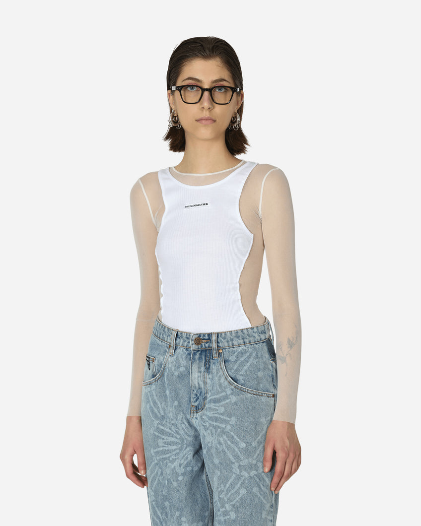 Jean Paul Gaultier Wmns Mesh Top With Rib White T-Shirts Longsleeve TO193B-T001 0101