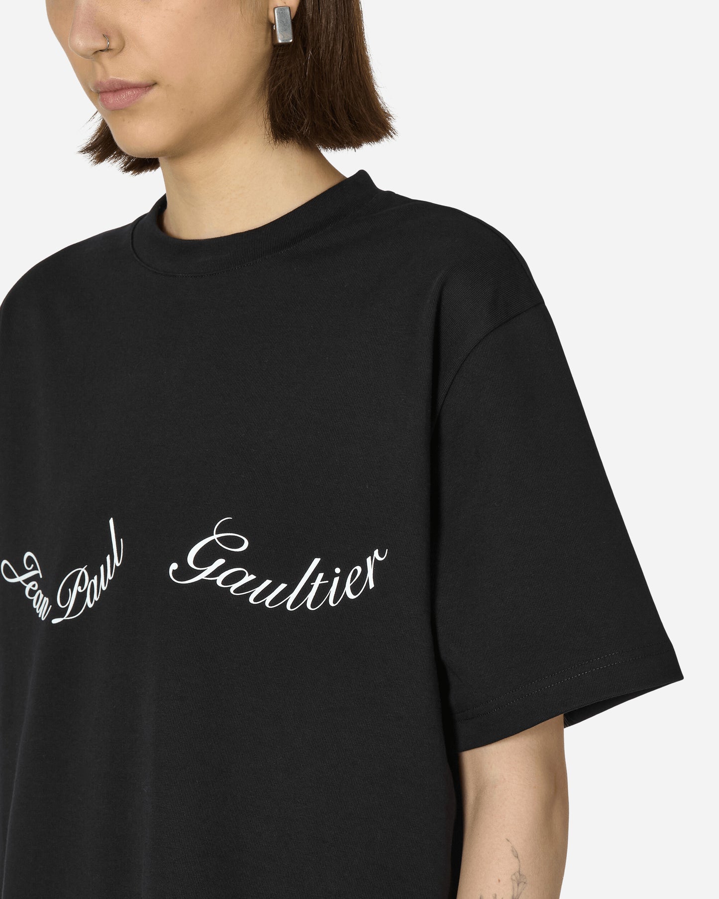 Jean Paul Gaultier Wmns Crewneck Cotton Oversize Tee-Shirt Black/White T-Shirts Shortsleeve TS083I-J055 001