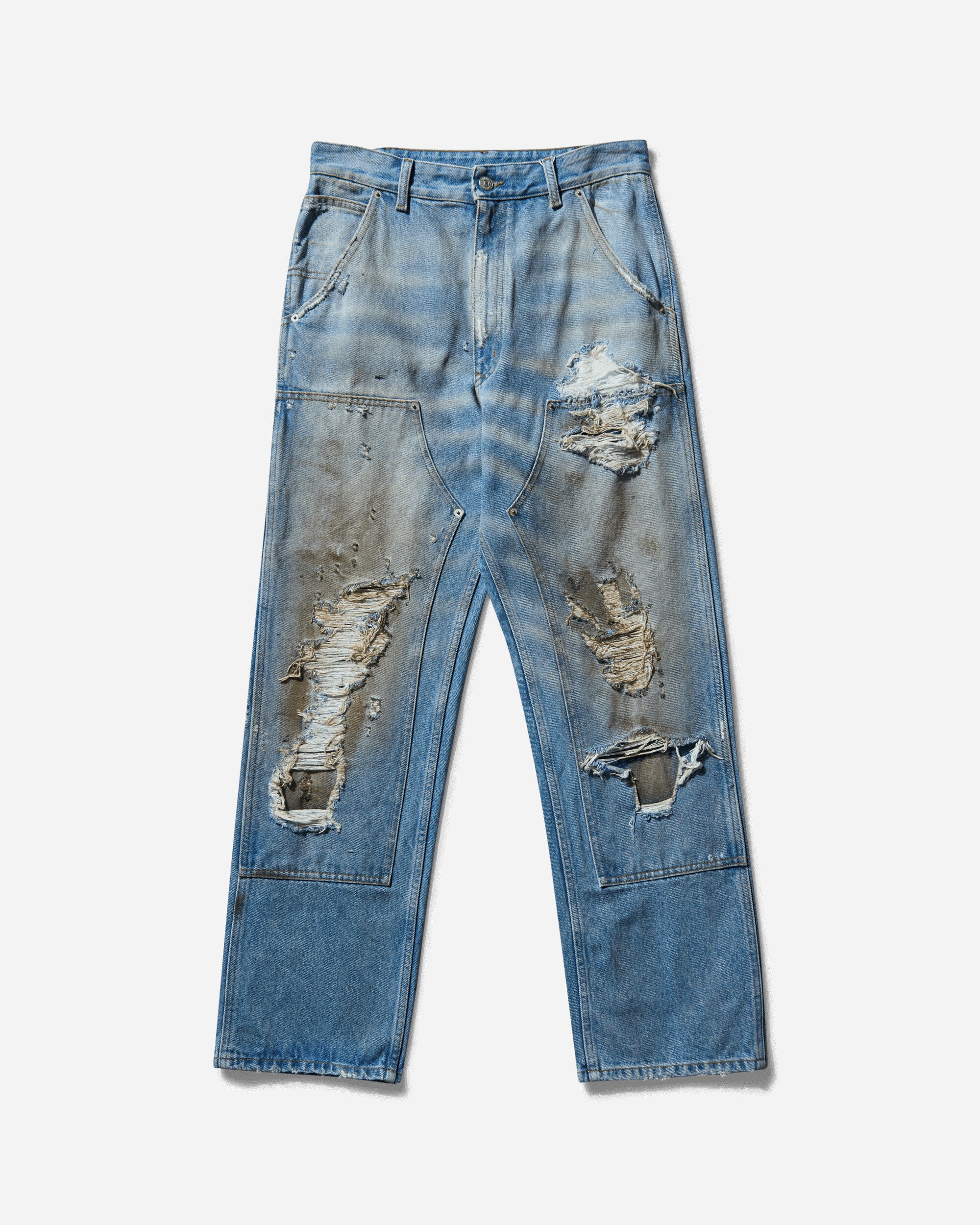 MM6 Maison Margiela Wmns Distressed Double Knee Denim Medium Blue Pants Denim S62LB0183 964