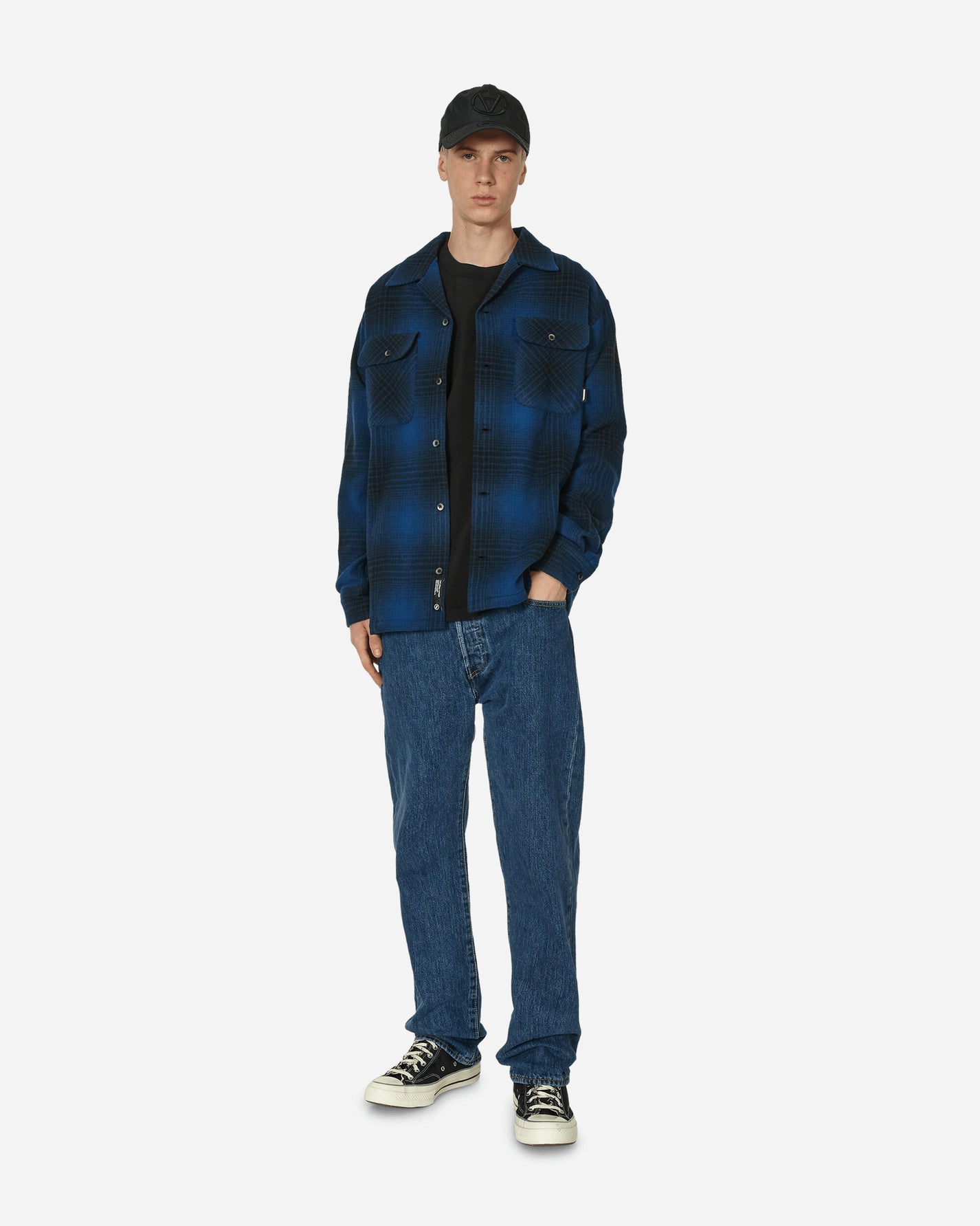 Neighborhood Wool Hombre Check Shirt Ls Blue Shirts Longsleeve Shirt 232BENH-SHM03 BL