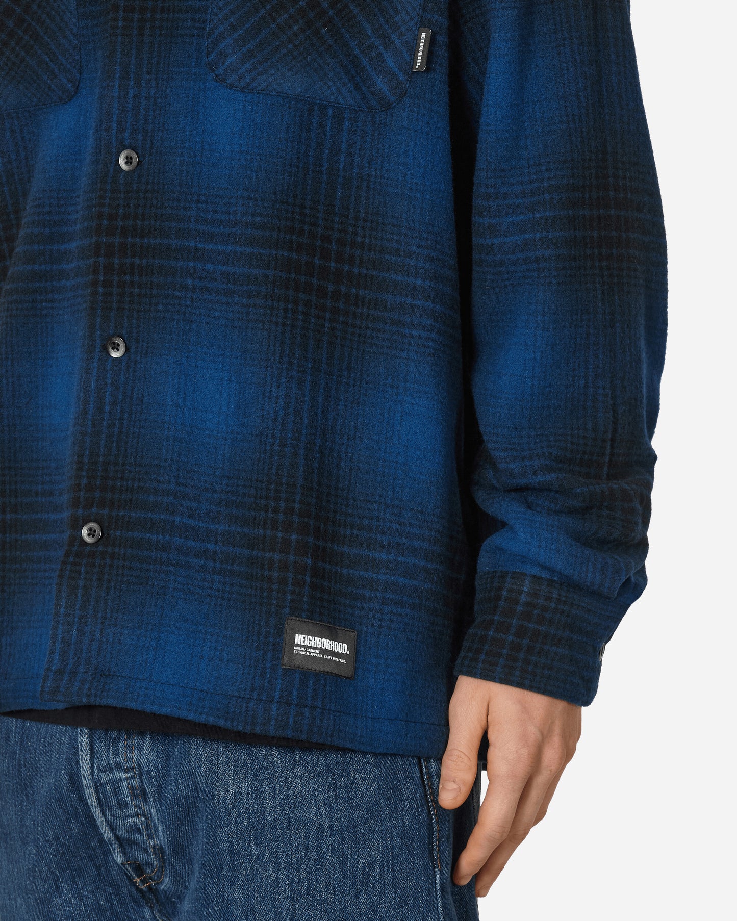 Neighborhood Wool Hombre Check Shirt Ls Blue Shirts Longsleeve Shirt 232BENH-SHM03 BL