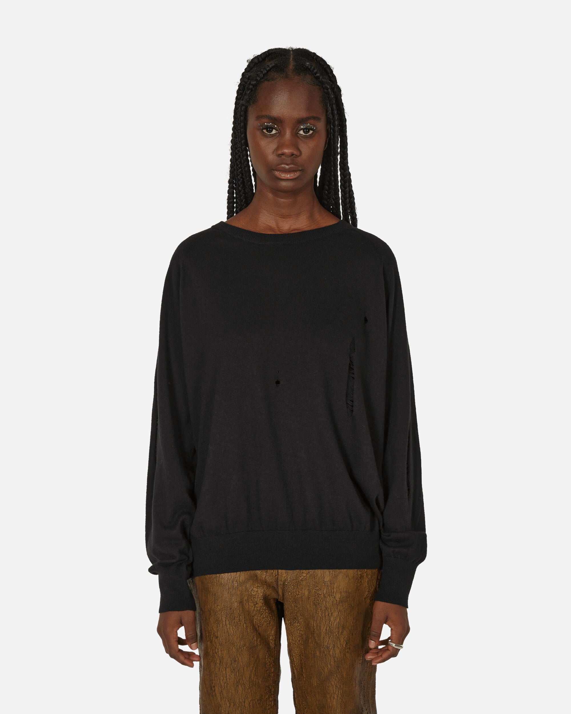 Peel & Lift Peel & Lift  X Slam Jam Damaged Jumper Black Knitwears Sweaters PL23-K003 001