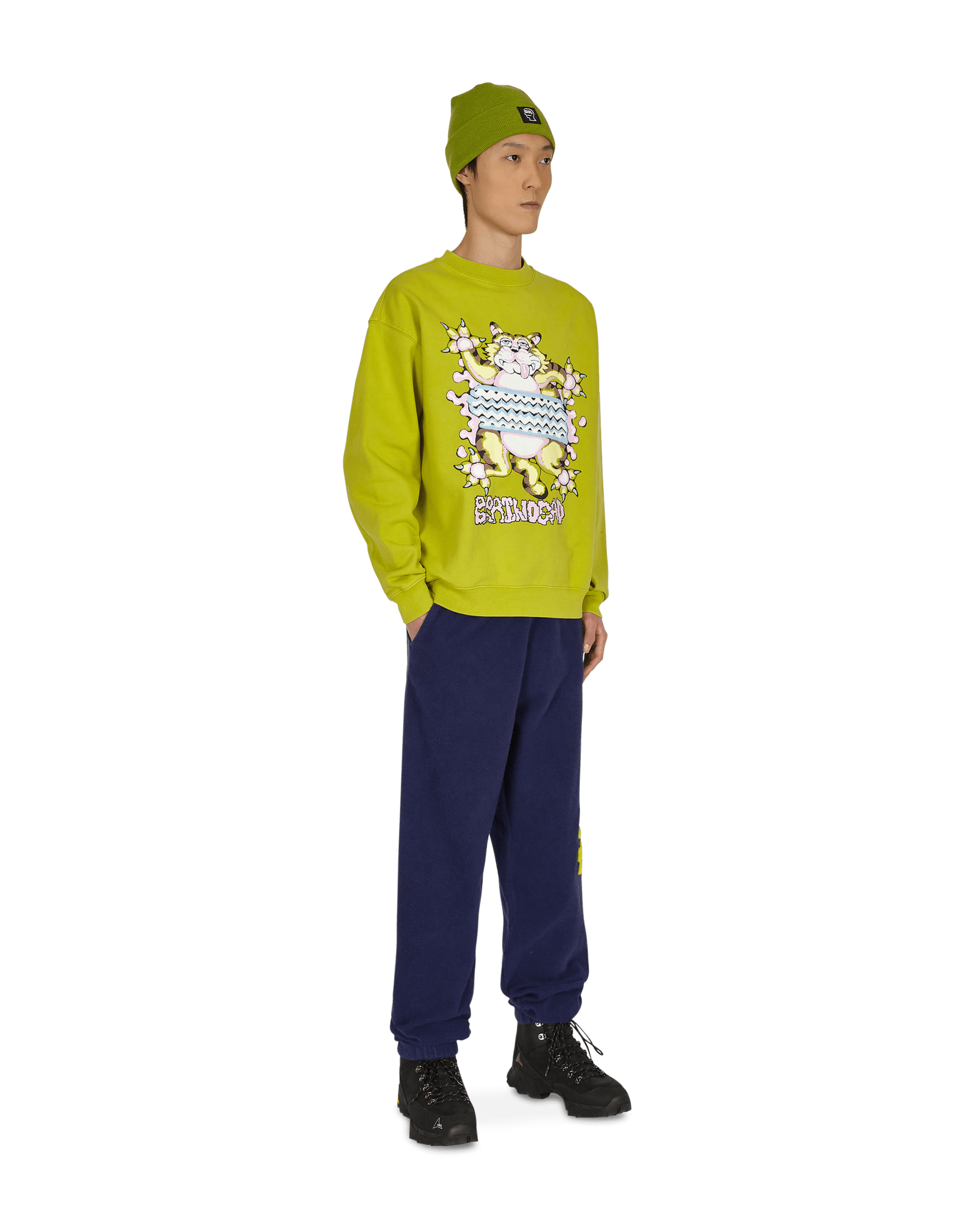 Brain Dead Relaxed Cat Crewneck Olive Sweatshirts Crewneck BDF21T10001950 GR04