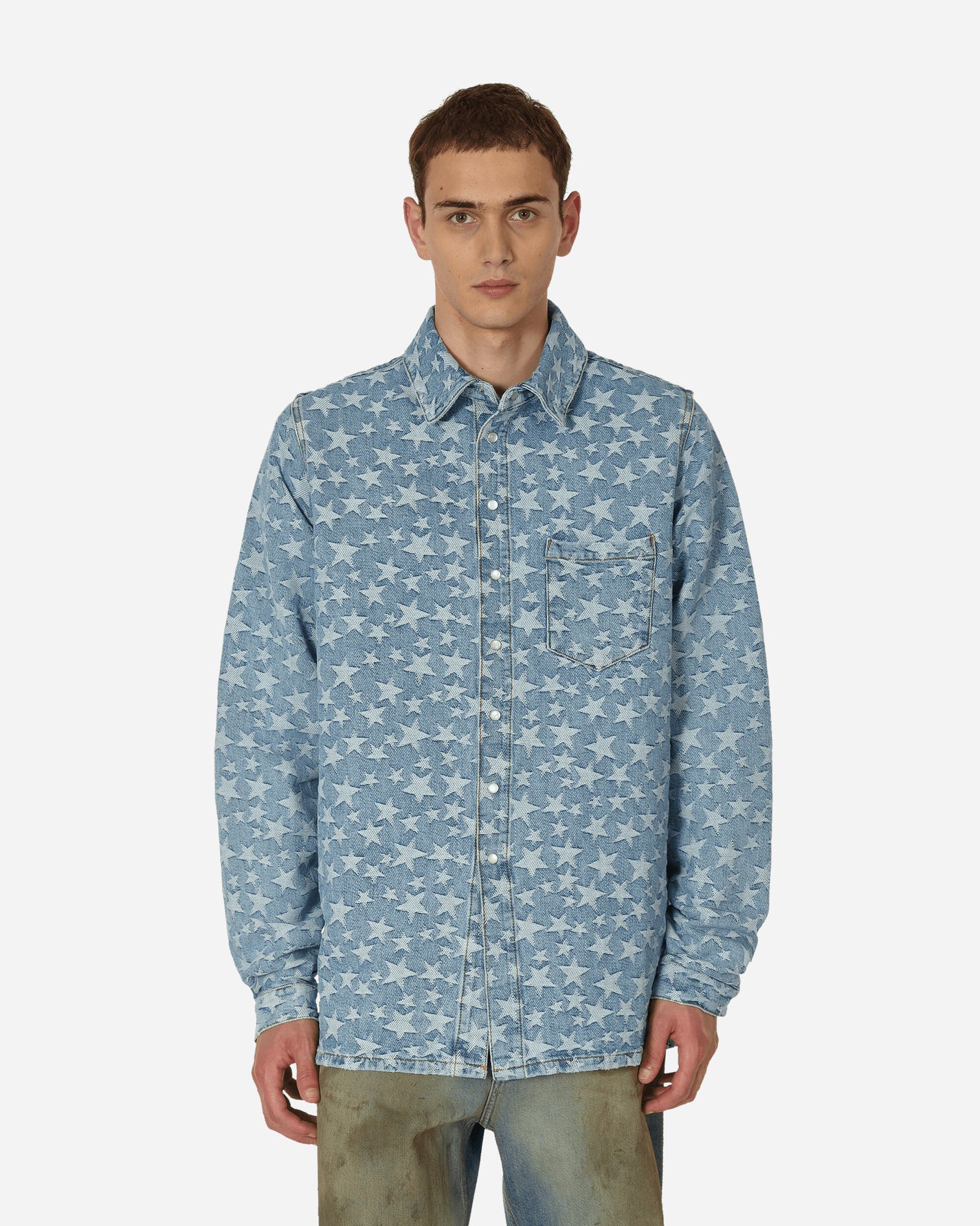 ERL Denim Jacquard Overshirt Light Blue Shirts Overshirt ERL06B015  1