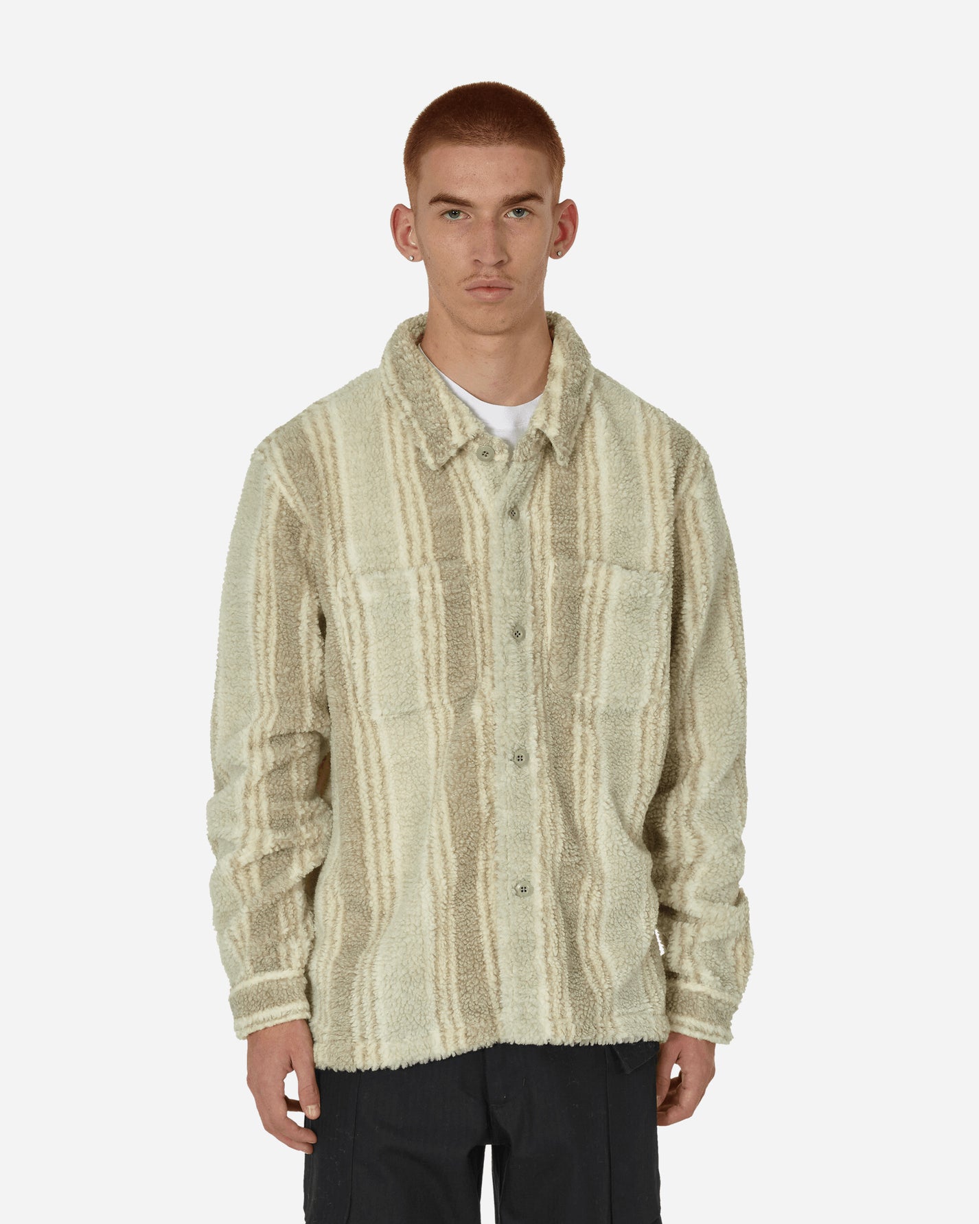 Stüssy Stripe Sherpa Shirt Natural Shirts Longsleeve Shirt 1110197 NATL